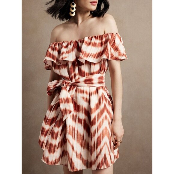 BANANA REPUBLIC Meridian Zebra Print Linen Off Shoulder Ruffle Dress, Size PXS - Picture 3 of 15